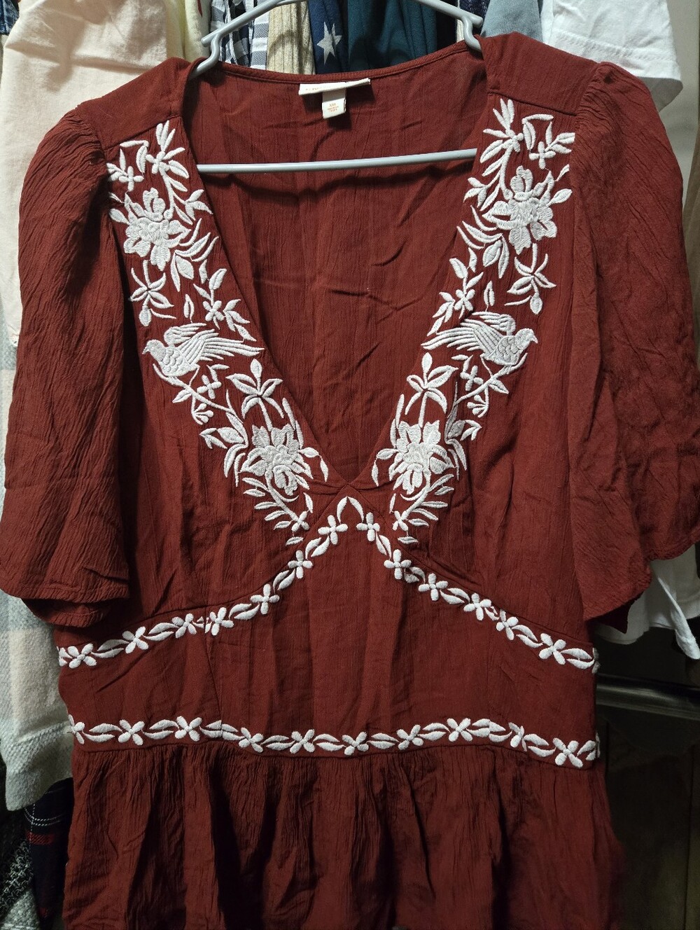 Knox Rose Embroidered Red White Floral V-Neck Blouse EUC Sizd: XXL